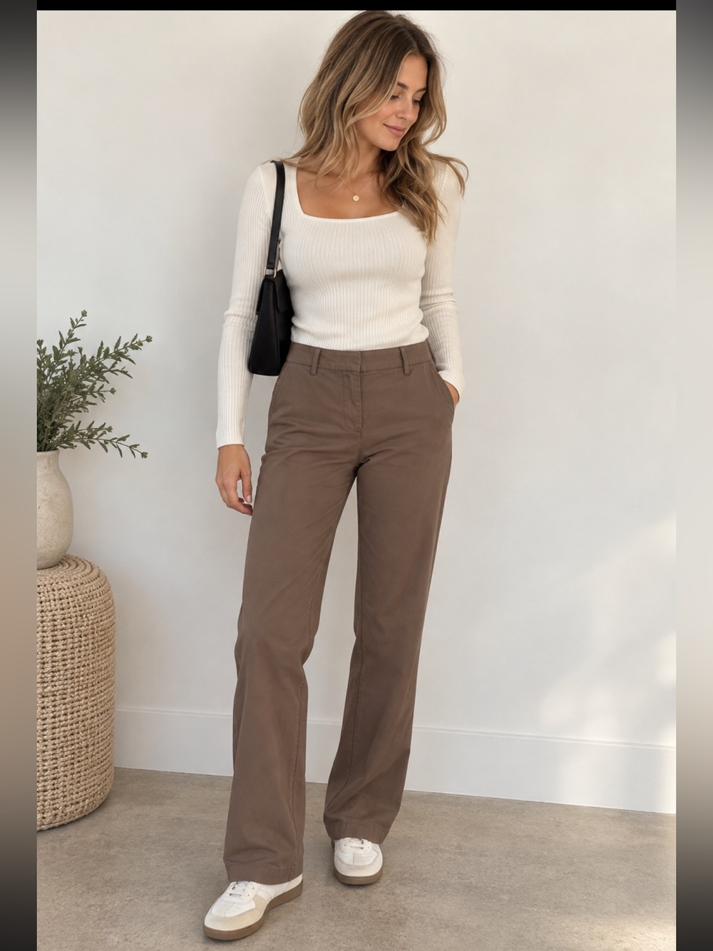 Wilfred Free Aritzia Brown Tailored Cotton Straight Leg Trousers Size 4